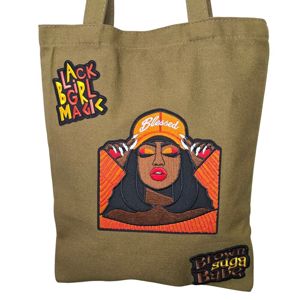 Black Girl Magic Customized Olive Green Shoppers Canvas Tote